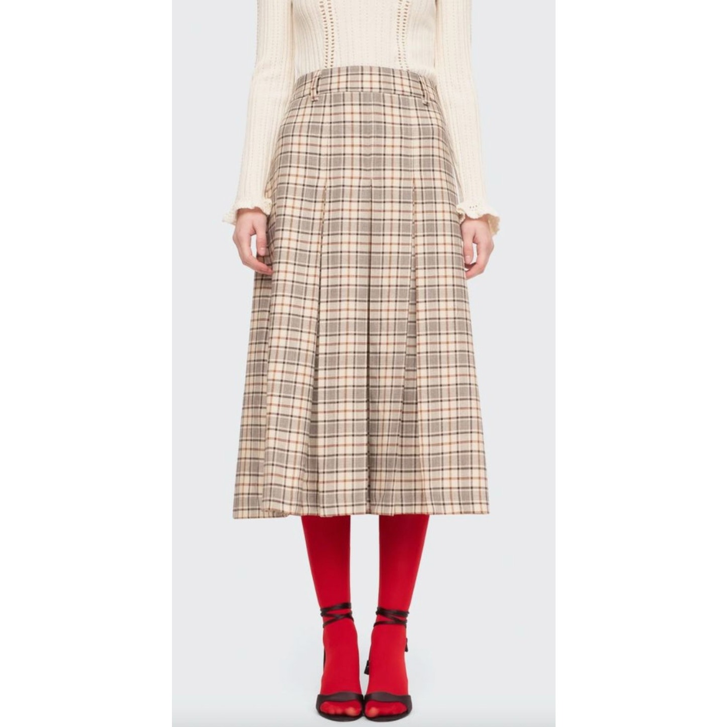 Sea New York Plaid Midi Skirt In Beige And Black